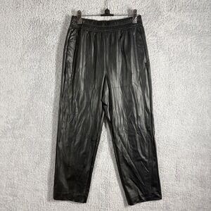 The Reset R Label Vegan Leather Straight Leg Ankle Pants Black Size S Pull On‎